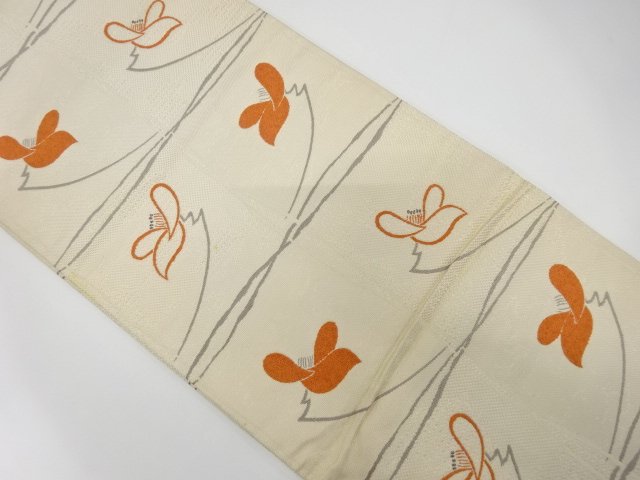 JAPANESE KIMONO / ANTIQUE FUKURO OBI / SILK / WOVEN FLOWER